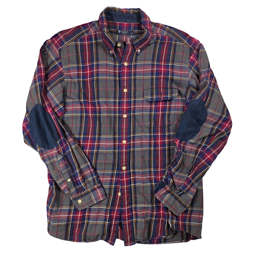 Daniel Cremieux Blue Plaid Elbow Patch Long Sleeve Button Men's Size XL